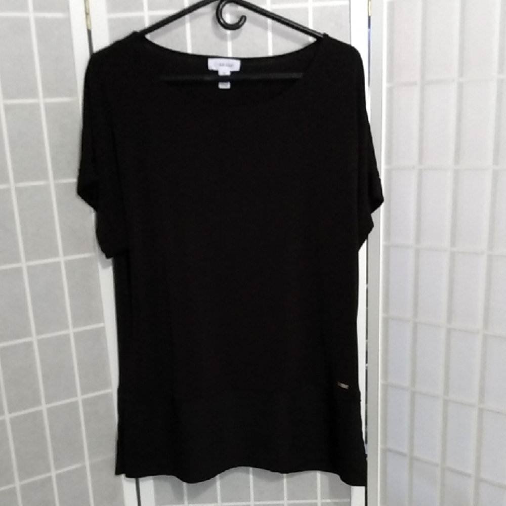 Calvin Klein Black Tunic Top W/ Short Cuffed Sleeves‎ - Women's Large